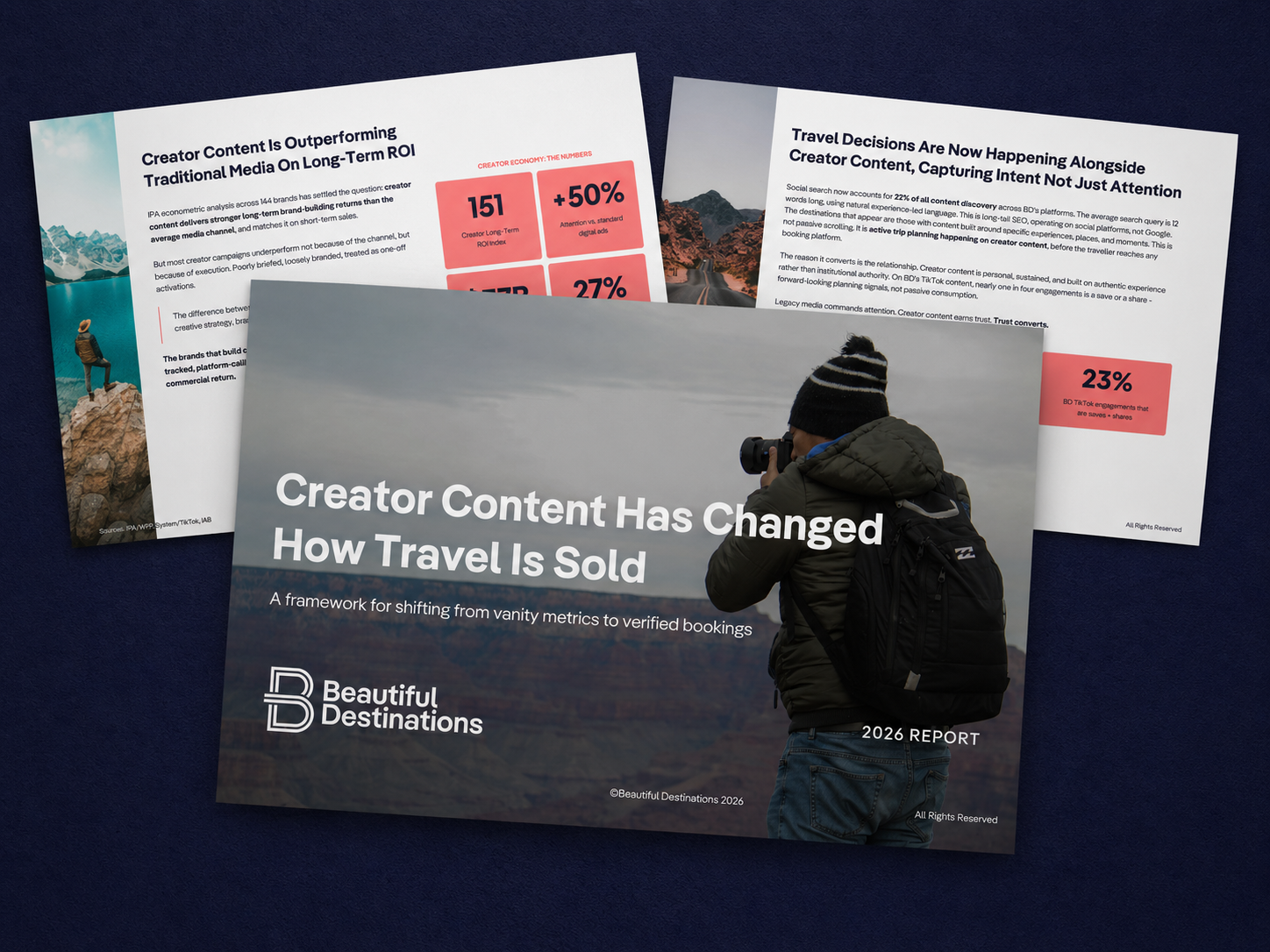 Capa e páginas do Travel Creator Content Report 2026, da Beautiful Destinations